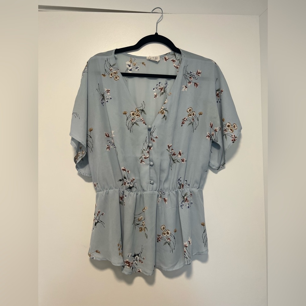 Blue Short Sleeve Blouse